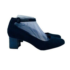 Bandolino Heels Womens Size 8.5 M Navy Blue Odear Pumps Block High Ankle Strap